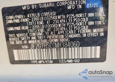 2021 Subaru Crosstrek Sport из США, поврежденный, VIN JF2GTHSC0MH384060